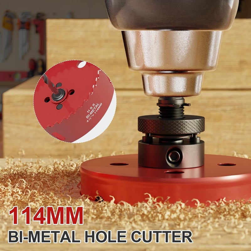 FIVELAKE 4-1/2" (114mm) Bi-Metal M42 High Speed Steel Hole Saw with Pilot Drill Bit, Smooth Cutting Edge for PVC, Drywall, Wood, Plastic, Gypsum Board, Rubber, Thin Metal - Image 5